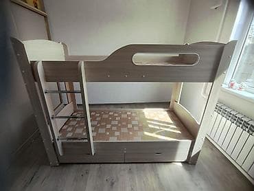 third edition solution: Двухъярусная детская кровать, Б/у, ЛДСП, цвет - Бежевый — 4