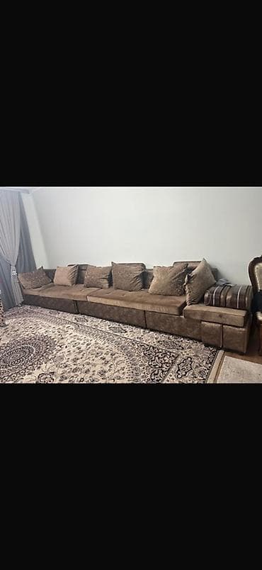 Гарнитур для зала, Диван, Ткань, текстиль, цвет - Коричневый