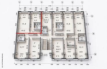 Батирлер: 1 бөлмө, 44 м², Баят/Азиз базары Жеке план, 3 кабат — 2