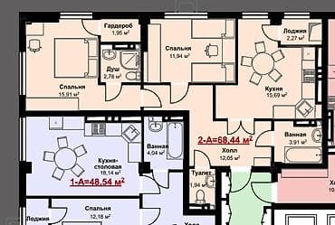 2х: 2 комнаты, 68 м², Элитка, 7 этаж, Готовая ПСО (под самоотделку) — 2
