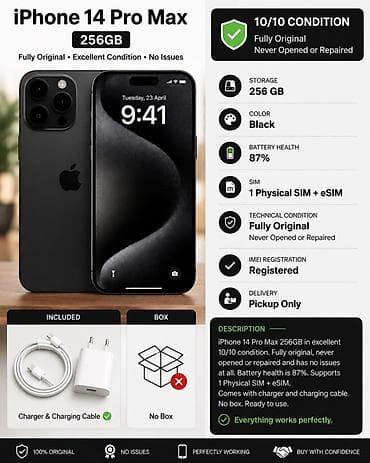iphone 14 pro max копия: IPhone 14 Pro Max, Б/у, 256 ГБ, Black Titanium, Зарядное устройство, Защитное стекло, Чехол, 87 % — 5