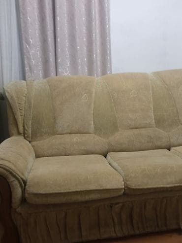 Түз дивандар: Зал үчүн гарнитур, Колдонулган, Диван, Кресло, Кездеме, Өзү алып кетүү, түсү - Саргыч боз — 4