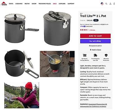 для двоих: Новый Котелок MSR Trail Lite 2L - Объем: 2 литра - Материал — 2