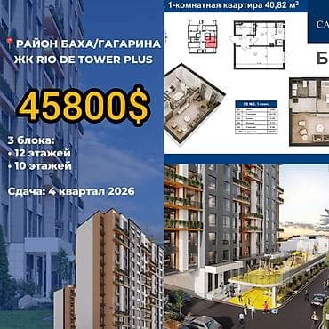 продается квартира в токмаке: 1 комната, 41 м², Элитка, 8 этаж, Готовая ПСО (под самоотделку) — 1