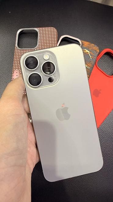 IPhone 15 Pro Max, Б/у, 1 ТБ, Natural Titanium, Зарядное устройство, Защитное стекло, Чехол, 88 %