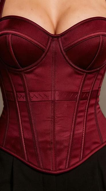 бюстгалтер: Бордовый корсет-бюстье с чашками - Цвет: глубокий бордо с сатиновым — 6