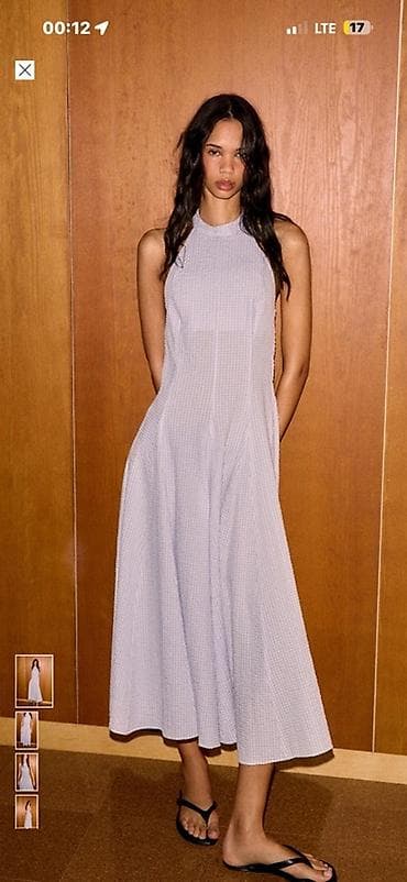 Платье миди с открытой спиной и воротником-халтэр. - Силуэт