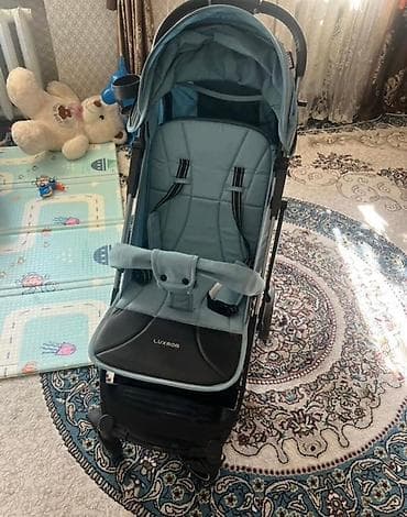 коляска luxmom: Коляска, Другой бренд, цвет - Голубой, Б/у — 1