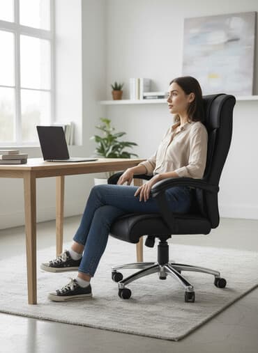 Офисное кресло, С колесиками, цвет - Черный, Экокожа