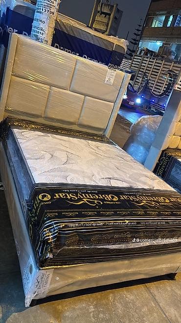 спальни: Мягкая кровать с изголовьем + матрас - Современный комплект — 3