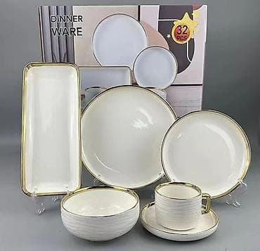 набор кухонных принадлежностей: Набор столовой посуды, 32 предмета - Материал: керамика/фарфор белого — 1