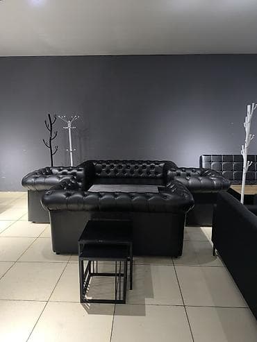 декор для офиса: Комплект офисной мебели, Диван, Кожа, цвет - Черный — 1