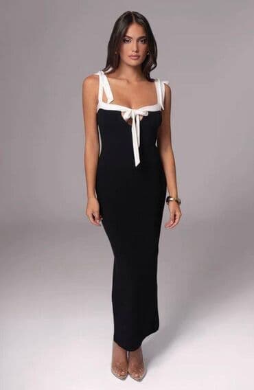 черно белые платья: Платье-миди в черно-белой гамме - Размер S/M, платье новое - Силуэт — 1