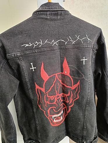 mf doom: Черная джинсовая куртка с ручной росписью на спине. Особенности: - — 4