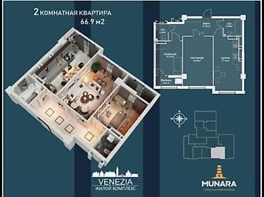Кыймылсыз мүлк: 2 бөлмө, 67 м², Караван СБ Элитка, 2 кабат, ПСО (өз алдынча бүтүрүү) — 3