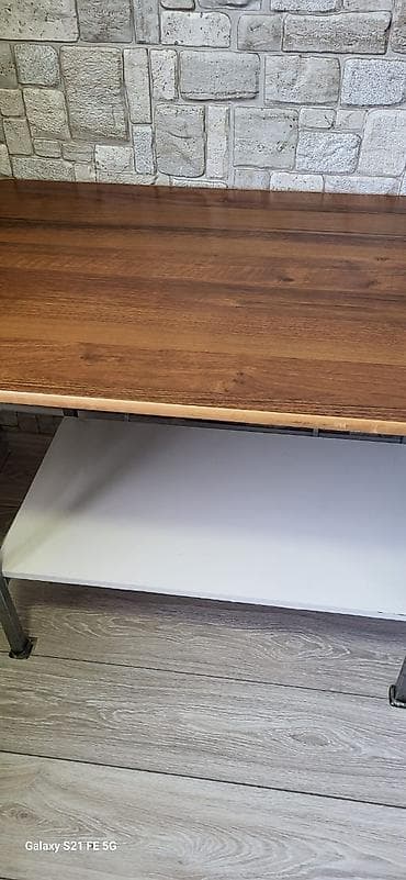 coffee table: Стол рабочий с полкой - Прочная столешница под дерево, прямоугольная — 4