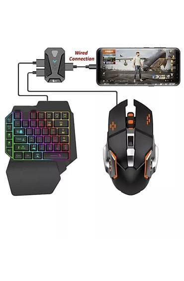 Игровой набор для смартфона: одноручная клавиатура + мышь + проводной