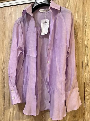 Полупрозрачная рубашка лавандового цвета - Свободный крой at lalafo.kg Полупрозрачная рубашка лавандового цвета - Свободный крой