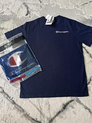 Мужская футболка, XL, 2XL, Champion, Новый, цвет - Синий, Самовывоз, Платная доставка