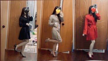 Спецодежда: Вечернее платье, Коктейльное, Короткая модель, Атлас, С рукавами, Перья, XS, S — 1