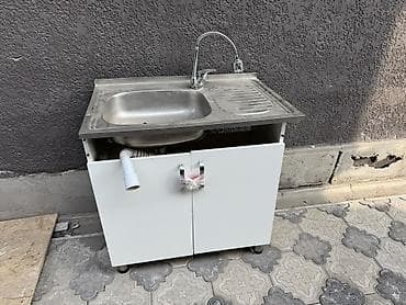 Прикроватные тумбы: Тумба для кухни, С мойкой, Напольная, цвет - Белый — 1