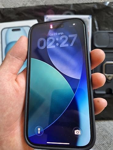 IPhone 15, Б/у, 128 ГБ, Голубой, Коробка, 100 % — 2