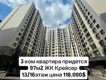 pro group: 3 комнаты, 97 м², Южная Магистраль Элитка, 13 этаж, ПСО (под самоотделку) — 1