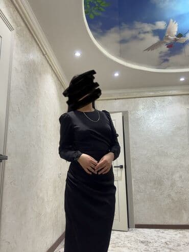 черное нарядное платье: Вечернее платье, Коктейльное, Длинная модель, Атлас, С рукавами, M — 4