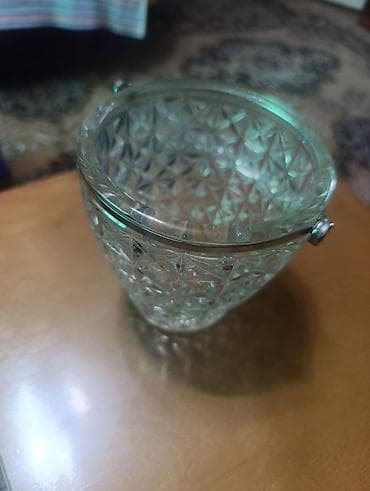 Ведёрко для льда из стекла/крусталя с металлическим ободом. -