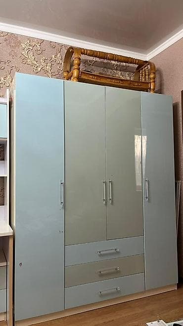 Уктоочу бөлмө гарнитуру, Колдонулган, Бир кишилик керебет, Эки кишилик керебет, Шкаф, Башка өлкө, Өзү алып кетүү, түсү - Көгүлтүр — 3