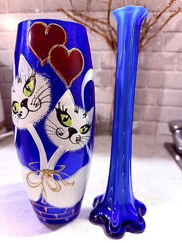 Вазы: Набор декоративных ваз из синего стекла. - Ваза 1: цилиндрическая — 1