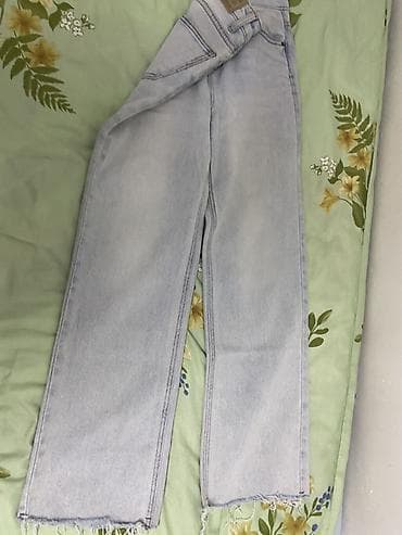 Джинсы, Прямые, Высокая талия, С бахромой, M