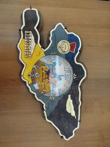 хорош подарок: Настенные часы в форме карты Кыргызстана. - Материал: дерево с — 1