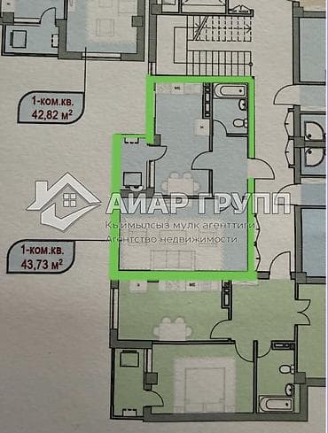 муса: 1 комната, 44 м², Элитка, 5 этаж, ПСО (под самоотделку) — 1