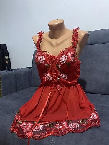 пояса для чулок: Ажурная ночная сорочка - Цвет: насыщенно‑красный - Материал — 1