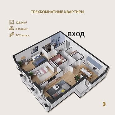 seven development: 3 комнаты, 123 м², Золотой квадрат Элитка, 13 этаж, ПСО (под самоотделку) — 1