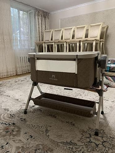 детские колыбели: Детская приставная кроватка, Б/у, С колесиками, цвет - Коричневый — 4