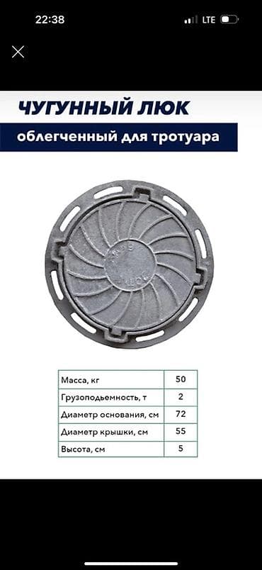 Чугунный люк облегчённый для тротуара. Назначение: - Для перекрытия — 1