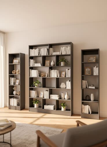 Стеллажи модульные, серые - Тип: открытые стеллажи для книг, декора и