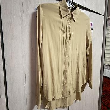 Рубашка женская, удлинённая, свободный крой. - Цвет: бежевый