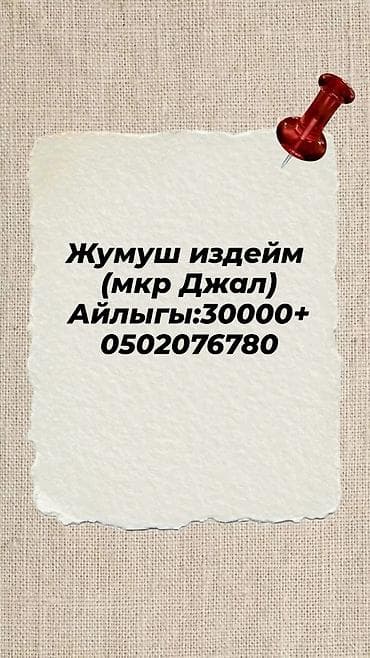 мкр аламедин 1: Ищу работу в мкр. Джал. 
Желаемый уровень зарплаты: от 30 000+ — 1