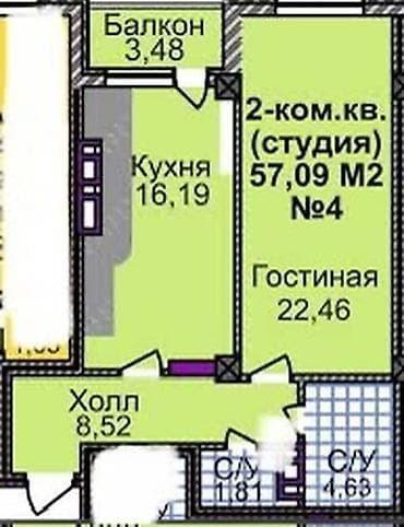 квартиры в ала тоо: 1 комната, 58 м², Технопарк Элитка, 9 этаж, ПСО (под самоотделку) — 2