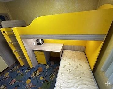 study table: Двухъярусная детская кровать, ЛДСП, цвет - Желтый — 1