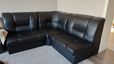 кожаный угловой диван: Угловой диван, C подушками — 1