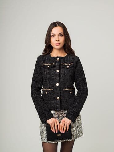 портфель для документов: Женский твидовый жакет в стиле Chanel - Цвет: черный с легким — 3