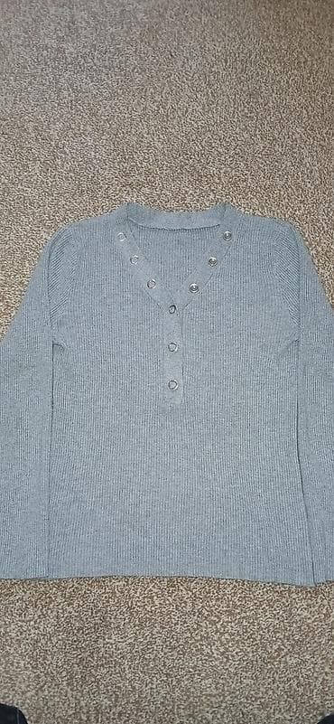 трикотажная кофта: Свитер-поло серого цвета (2 варианта дизайна) - Материал: тонкий — 1