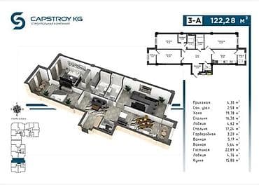 3 к: 3 комнаты, 122 м², Элитка, 9 этаж, Готовая ПСО (под самоотделку) — 2