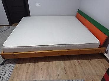 sofa bed: Двуспальная кровать из массива дерева с реечным основанием делал сам — 4