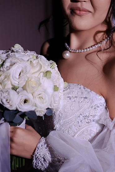 свадебный пеньюар: Свадебное платье принцесса с открытыми плечами - Силуэт: пышный, с — 1