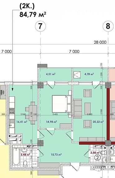 48: 2 комнаты, 85 м², Элитка, 13 этаж, Готовая ПСО (под самоотделку) — 4